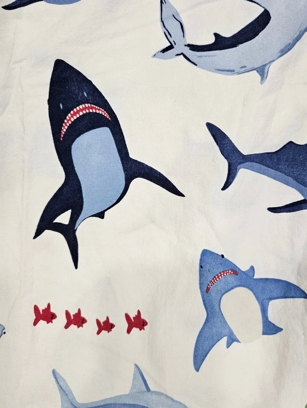 Pottery Barn Kids Shark Bite TWIN Flat Sheet Blue White Cotton Ocean Nautical